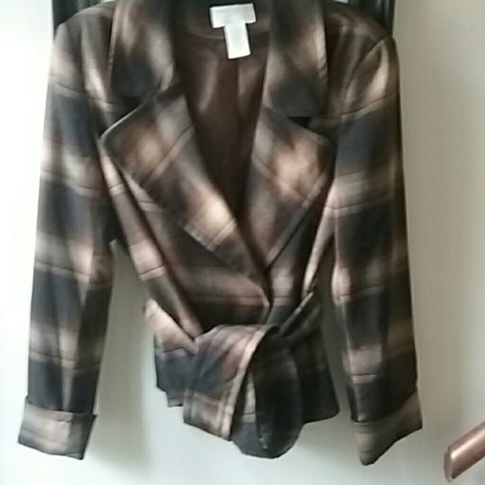 Plaid jacket, never worn with tie belt